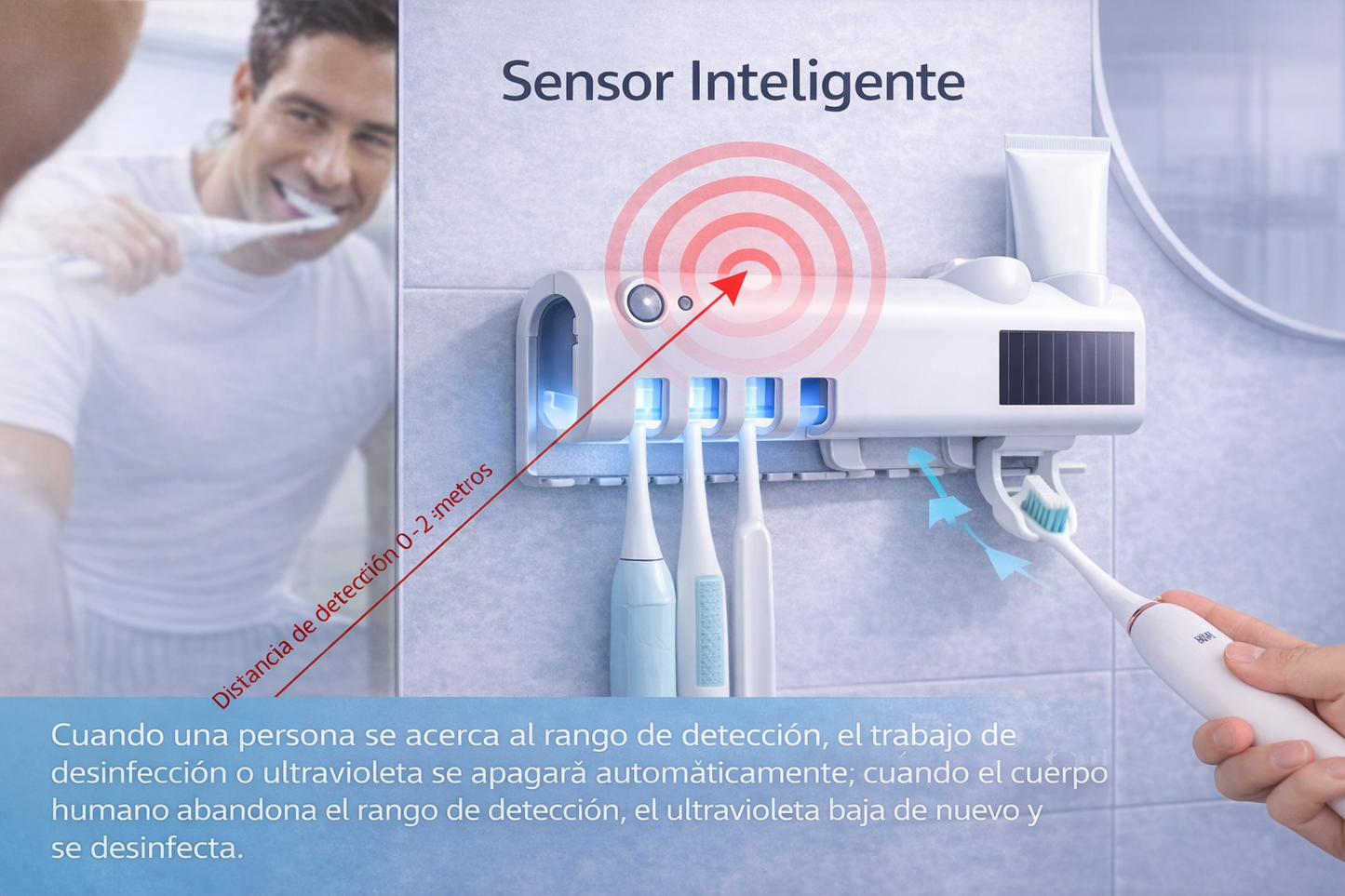 PureSmile -Esterilizador UV para cepillos con sensor inteligente y carga solar.